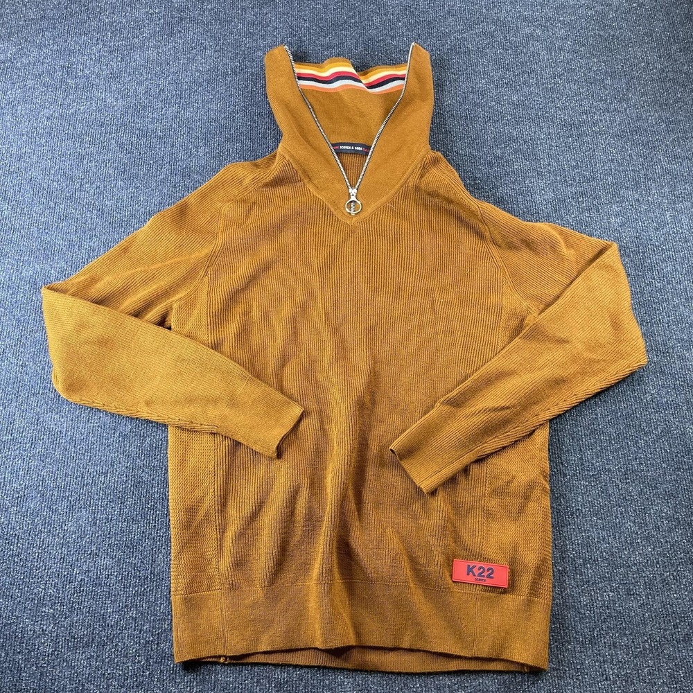 Scotch & Soda Sweater Mens XL Brown 1/4 Zip Mock Neck Knit K22 Pullover Casual
